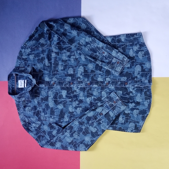 Only & Sons Slim Floral Denim Casual Button-Up Shirt